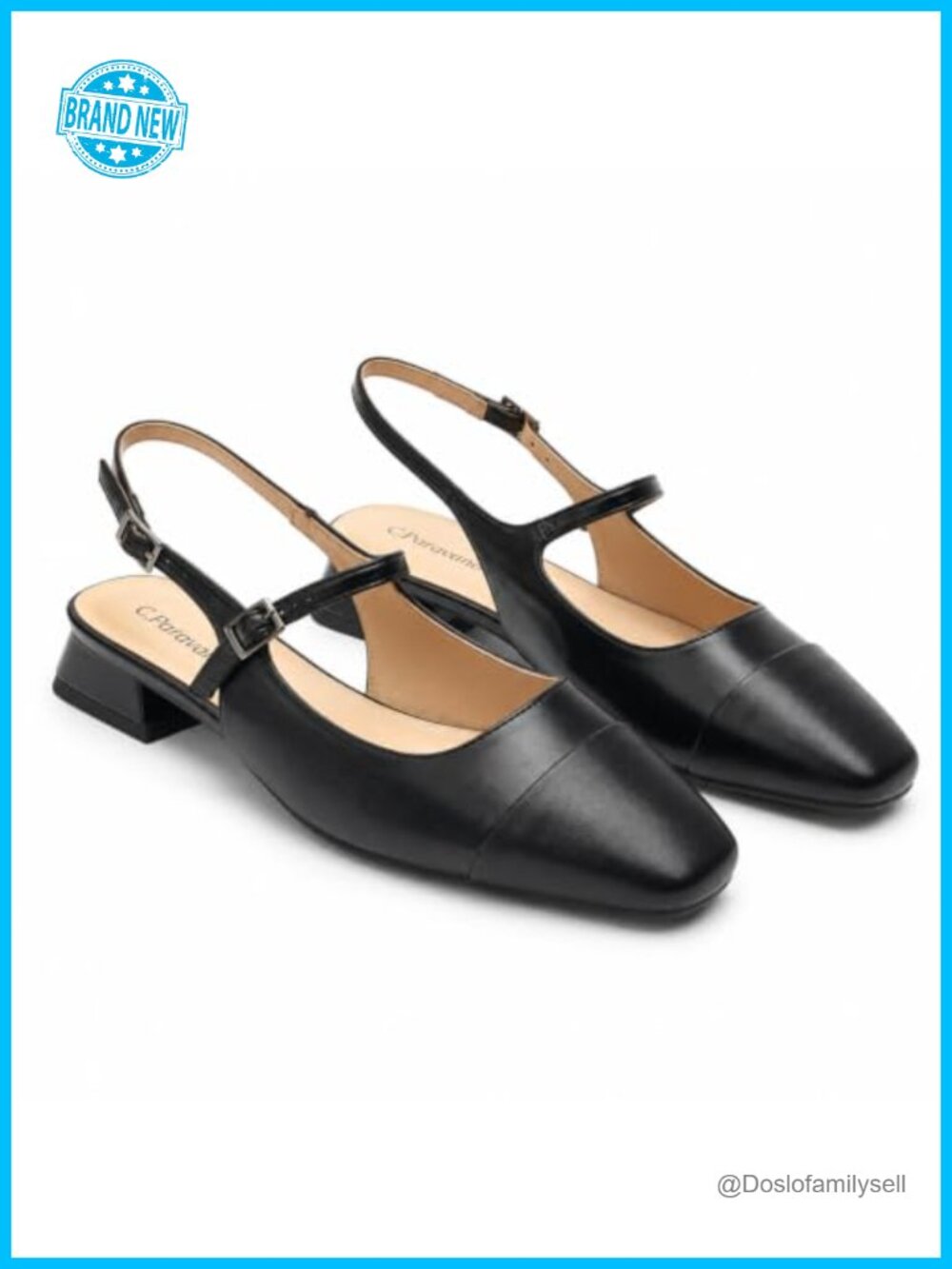 Women's Slingback Sandals Low Block Heel Square Toe Adjustable Ankle Strap
